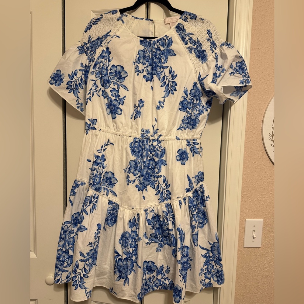 Rachel Parcell Blue and White Sundress Short Raglan Sleeves